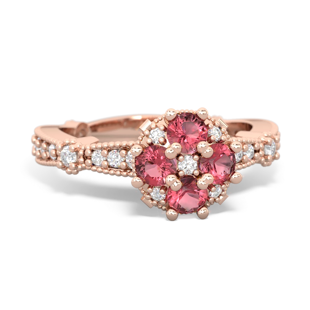 Pink Tourmaline Sparkling Tiara Cluster 14K Rose Gold ring R26293RD