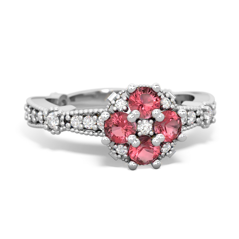 Pink Tourmaline Sparkling Tiara Cluster 14K White Gold ring R26293RD