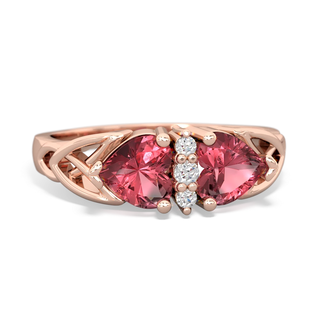 Pink Tourmaline Celtic Knot Double Heart 14K Rose Gold ring R5040