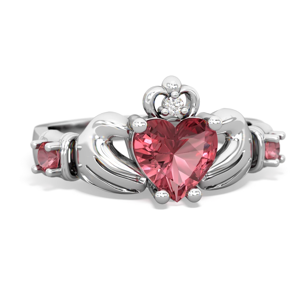 Lab Pink Sapphire Claddagh Keepsake 14K White Gold ring R5245