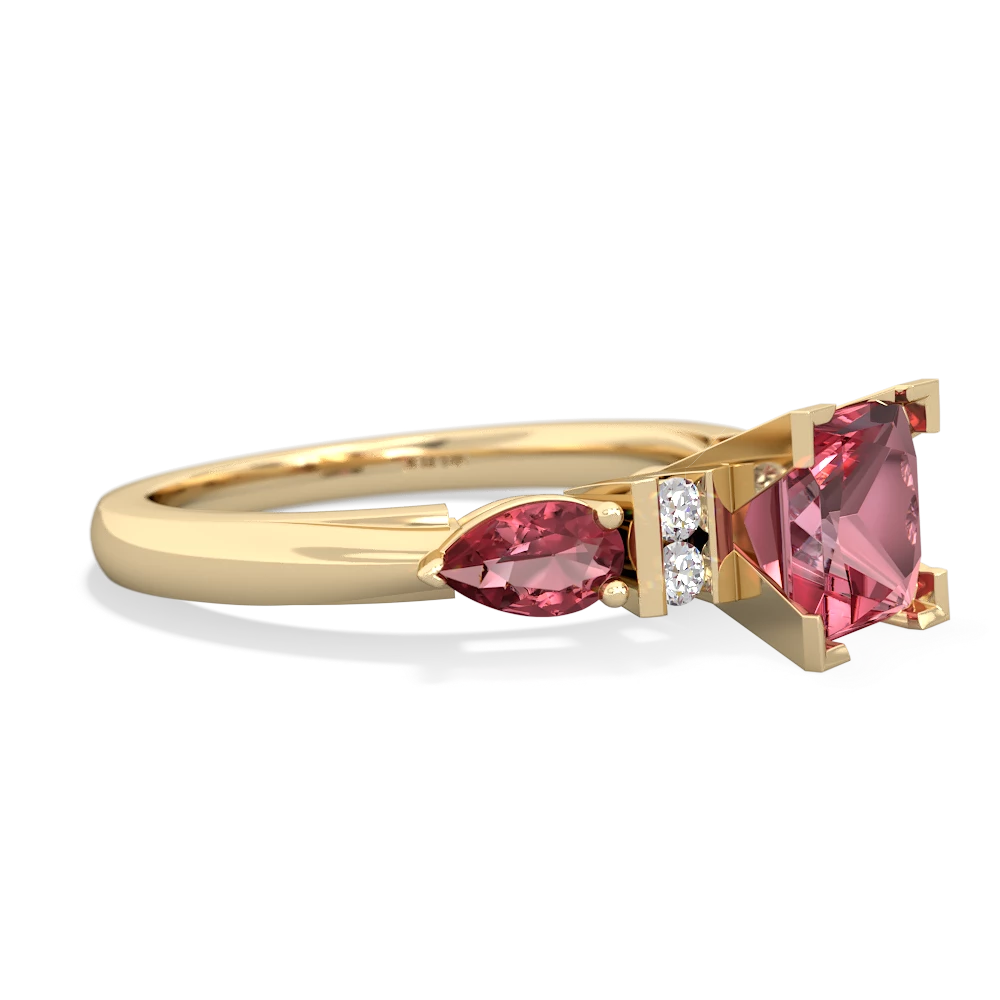 Pink Tourmaline 6Mm Princess Eternal Embrace Engagement 14K Yellow Gold ring C2002