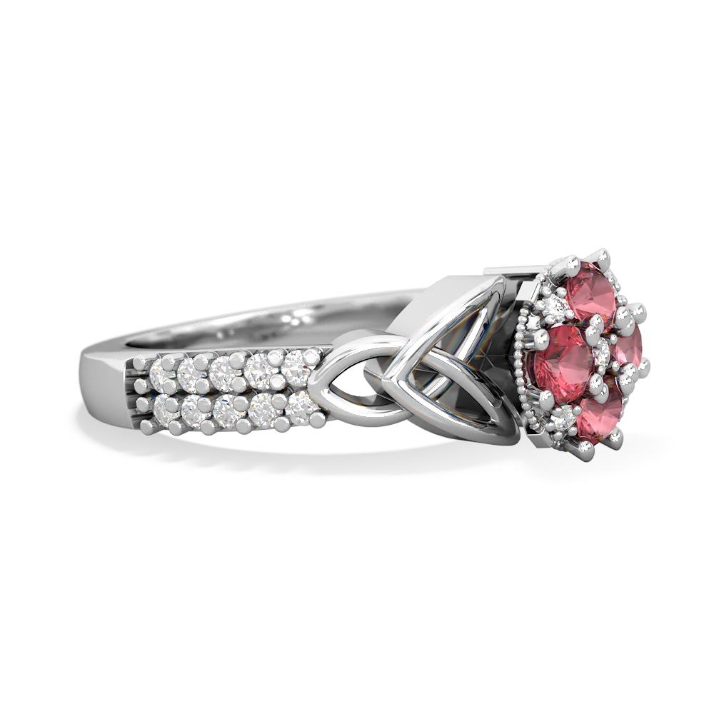 Pink Tourmaline Celtic Knot Cluster Engagement 14K White Gold ring R26443RD