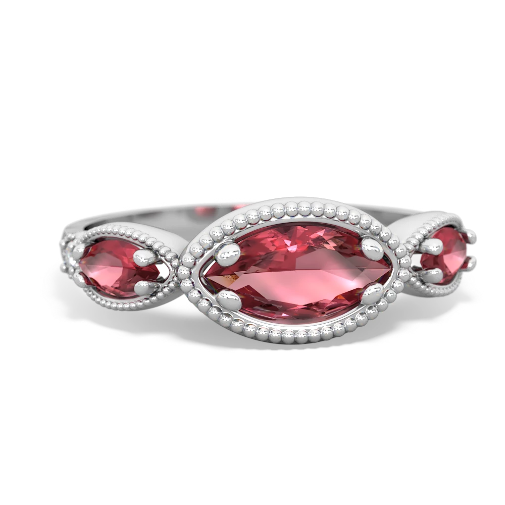 Lab Ruby Milgrain Marquise 14K White Gold ring R5700