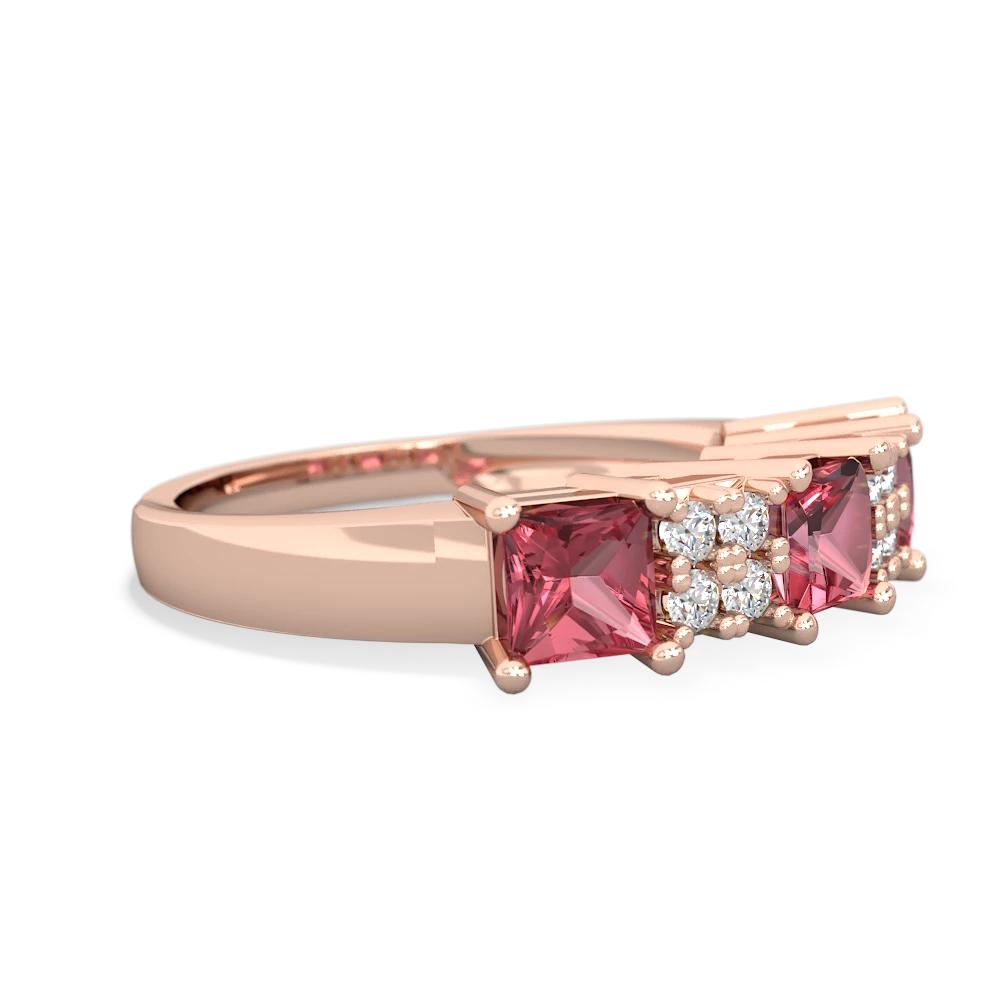 Lab Pink Sapphire Three Stone Diamond Cluster 14K Rose Gold ring R2592