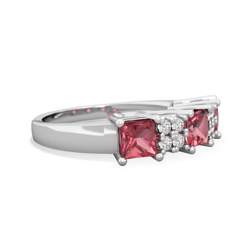 Ruby Three Stone Diamond Cluster 14K White Gold ring R2592