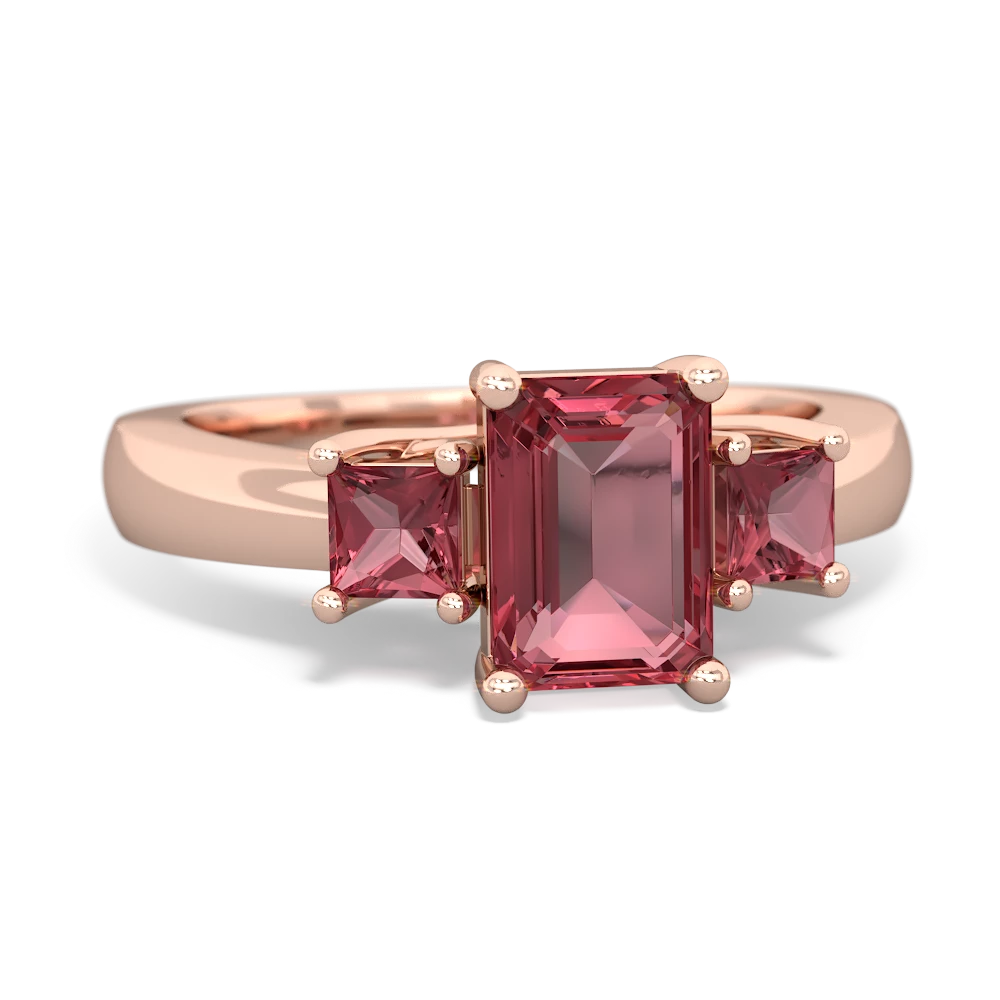 Garnet Three Stone Emerald-Cut Trellis 14K Rose Gold ring R4021