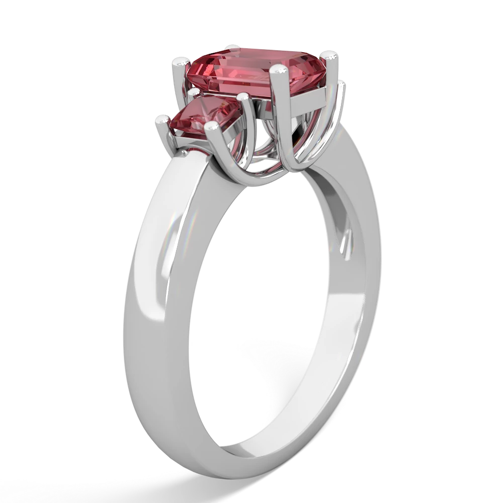 Pink Tourmaline Three Stone Emerald-Cut Trellis 14K White Gold ring R4021