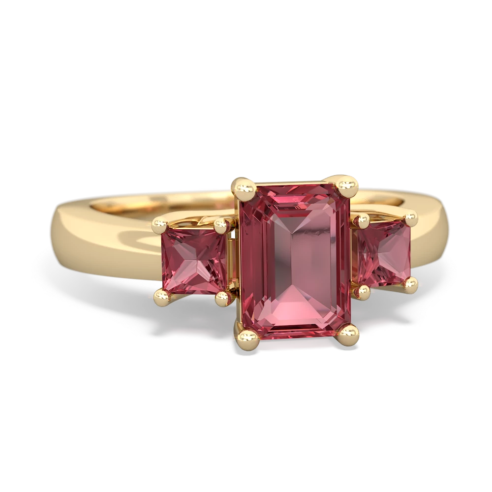 Garnet Three Stone Emerald-Cut Trellis 14K Yellow Gold ring R4021