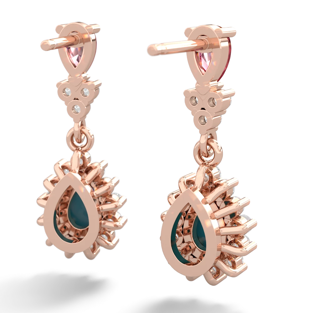 Pink Tourmaline Halo Pear Dangle 14K Rose Gold earrings E1882