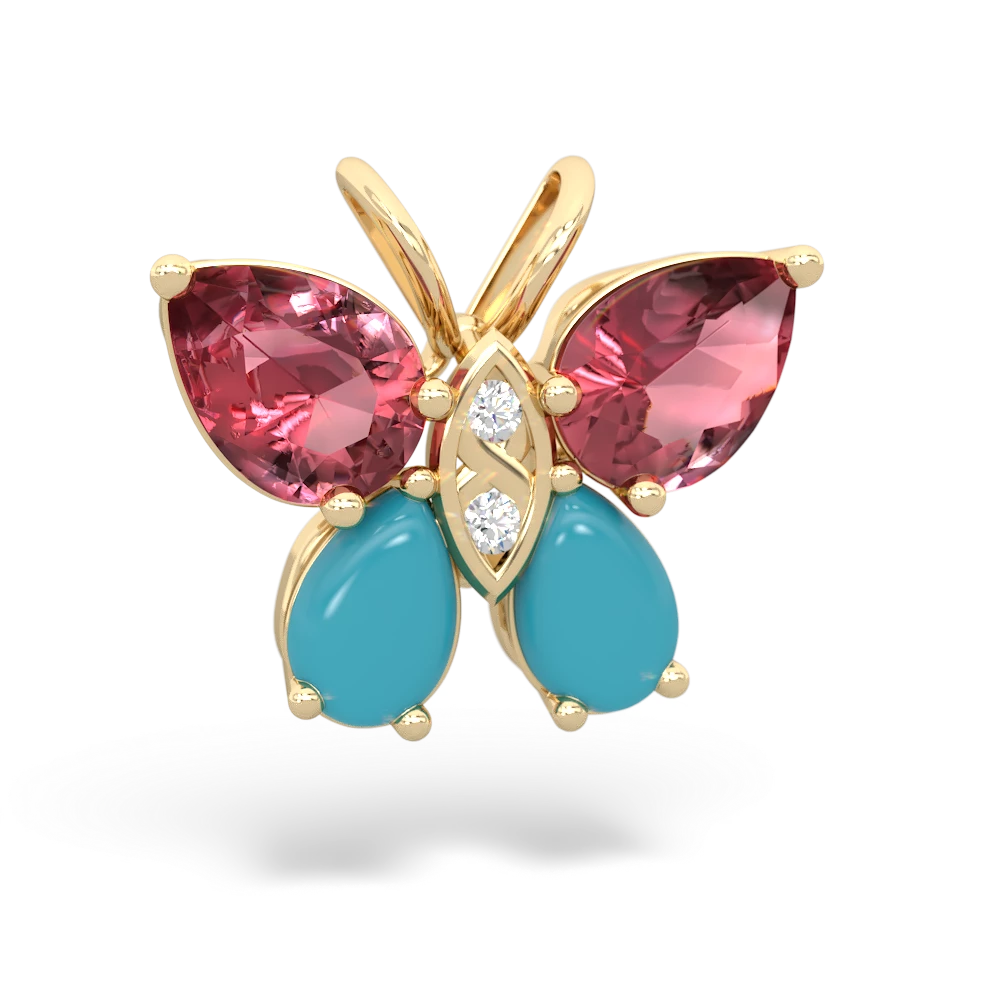 Pink Tourmaline Butterfly 14K Yellow Gold pendant P2215