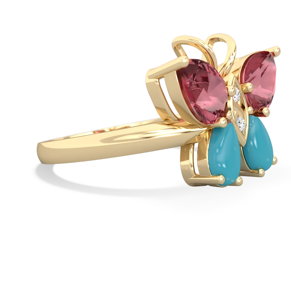 Pink Tourmaline Butterfly 14K Yellow Gold ring R2215