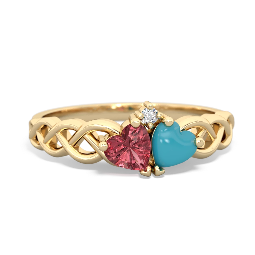 Pink Tourmaline Heart To Heart Braid 14K Yellow Gold ring R5870