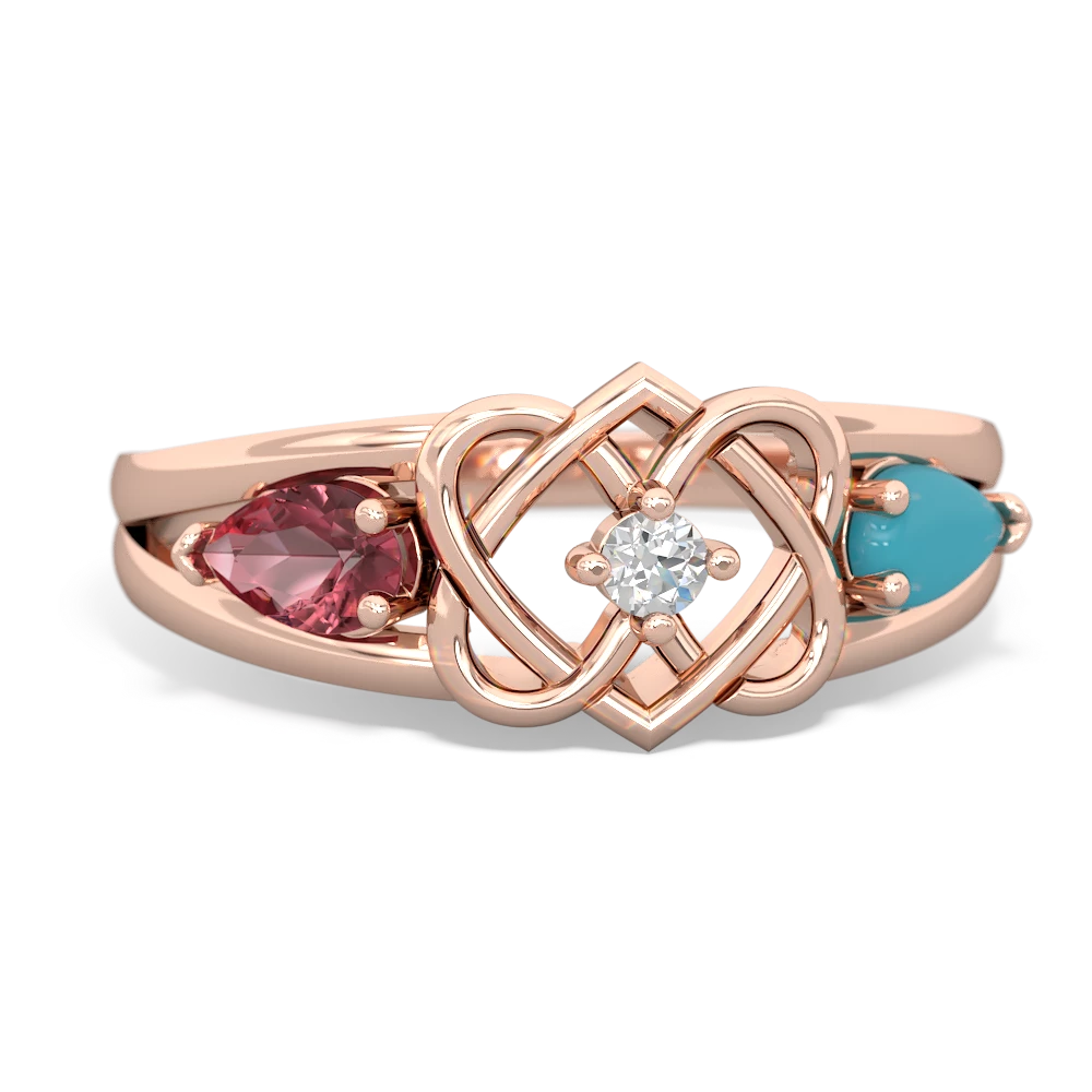 Pink Tourmaline Hearts Intertwined 14K Rose Gold ring R5880