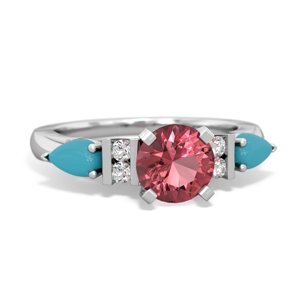 Pink Tourmaline 6Mm Round Eternal Embrace Engagement 14K White Gold ring R2005