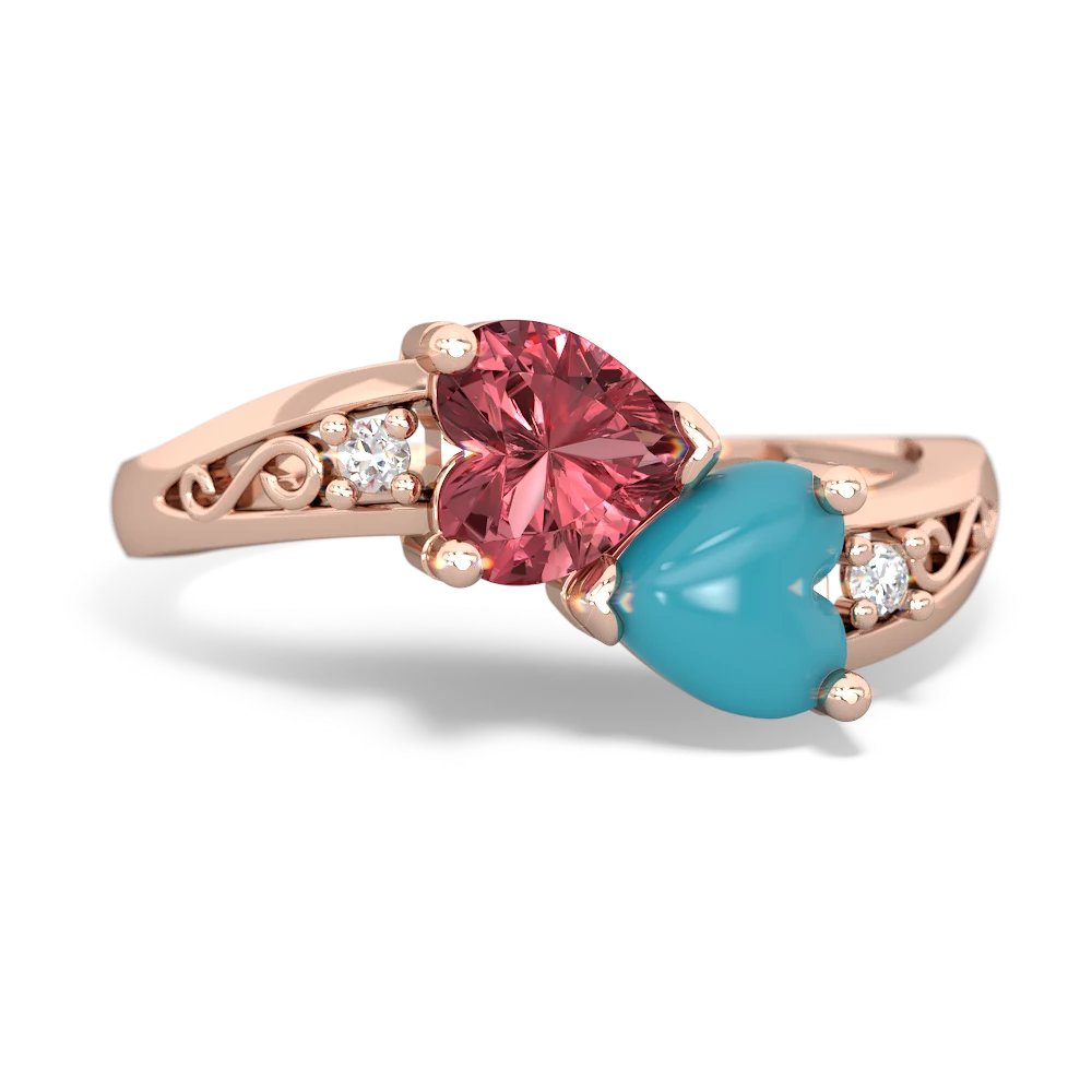 Pink Tourmaline Snuggling Hearts 14K Rose Gold ring R2178