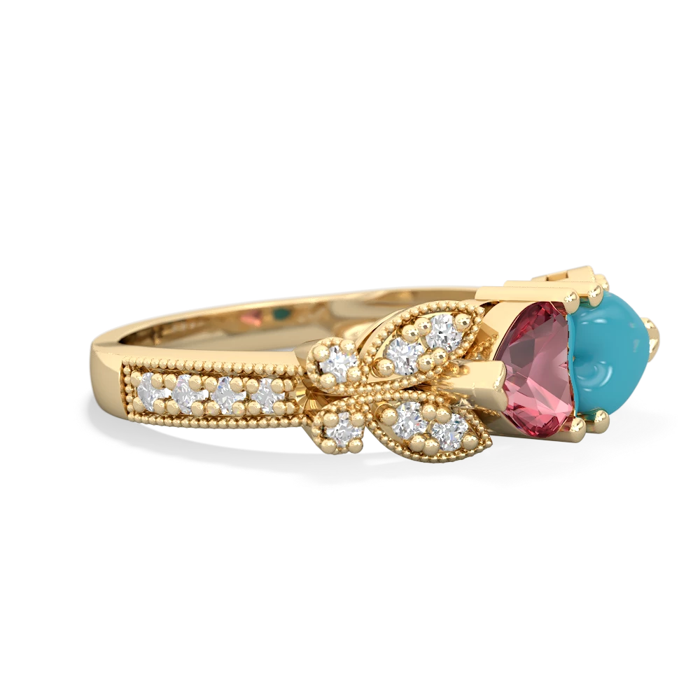 Pink Tourmaline Diamond Butterflies 14K Yellow Gold ring R5601