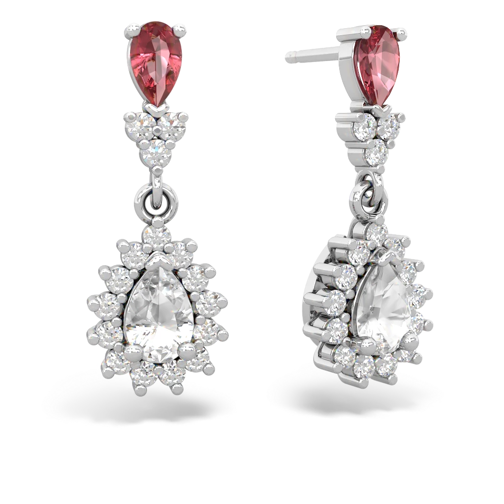 Pink Tourmaline Halo Pear Dangle 14K White Gold earrings E1882