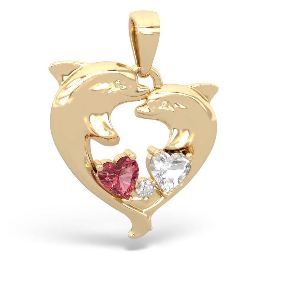 Pink Tourmaline Dolphin Heart 14K Yellow Gold pendant P5820