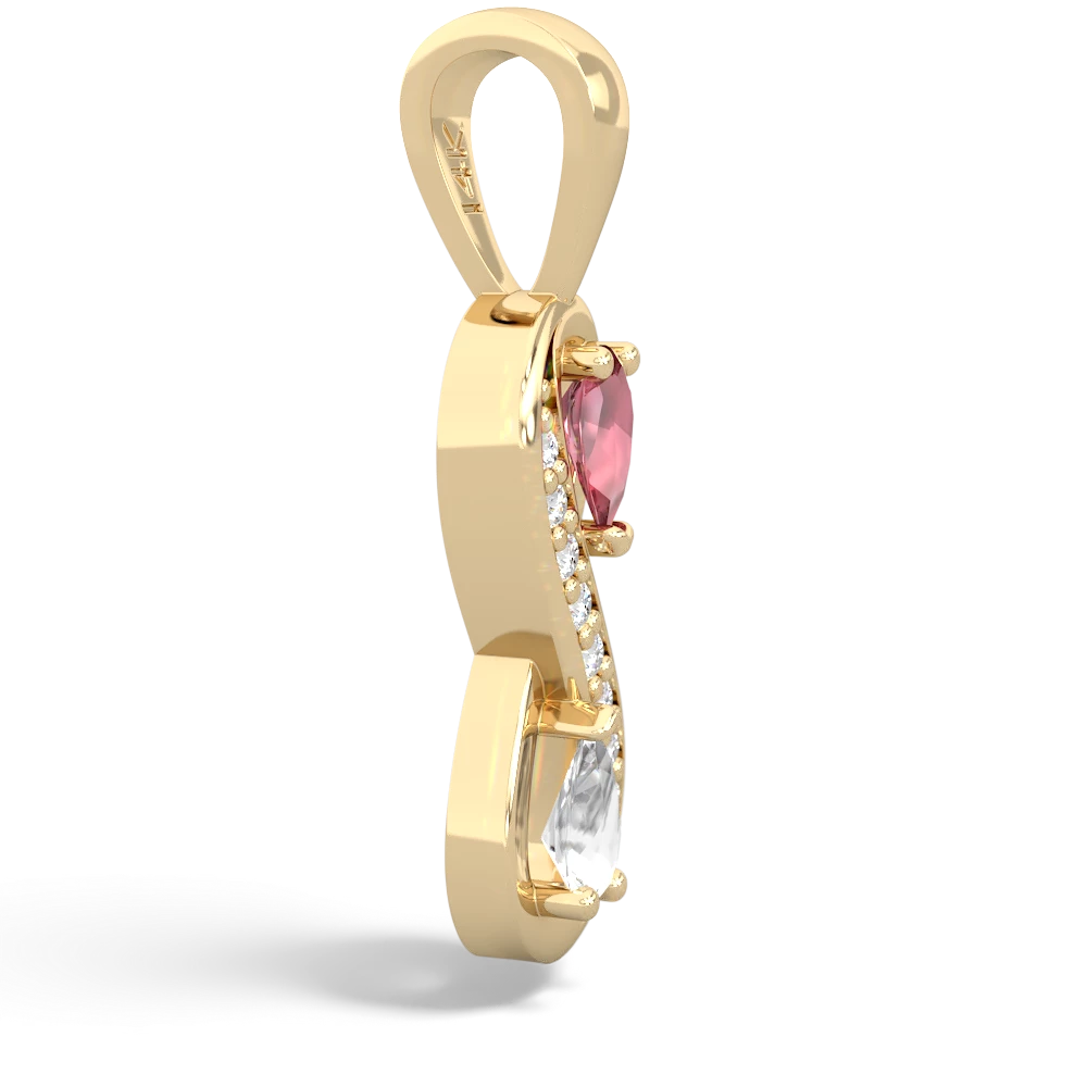 Pink Tourmaline Diamond Infinity 14K Yellow Gold pendant P5390