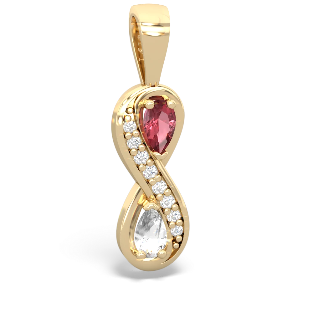 Pink Tourmaline Diamond Infinity 14K Yellow Gold pendant P5390