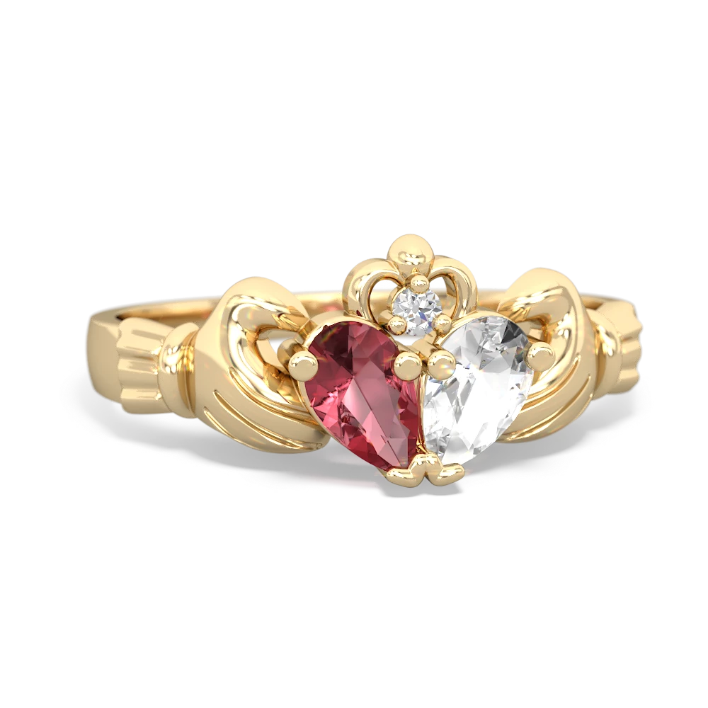 Pink Tourmaline 'Our Heart' Claddagh 14K Yellow Gold ring R2388