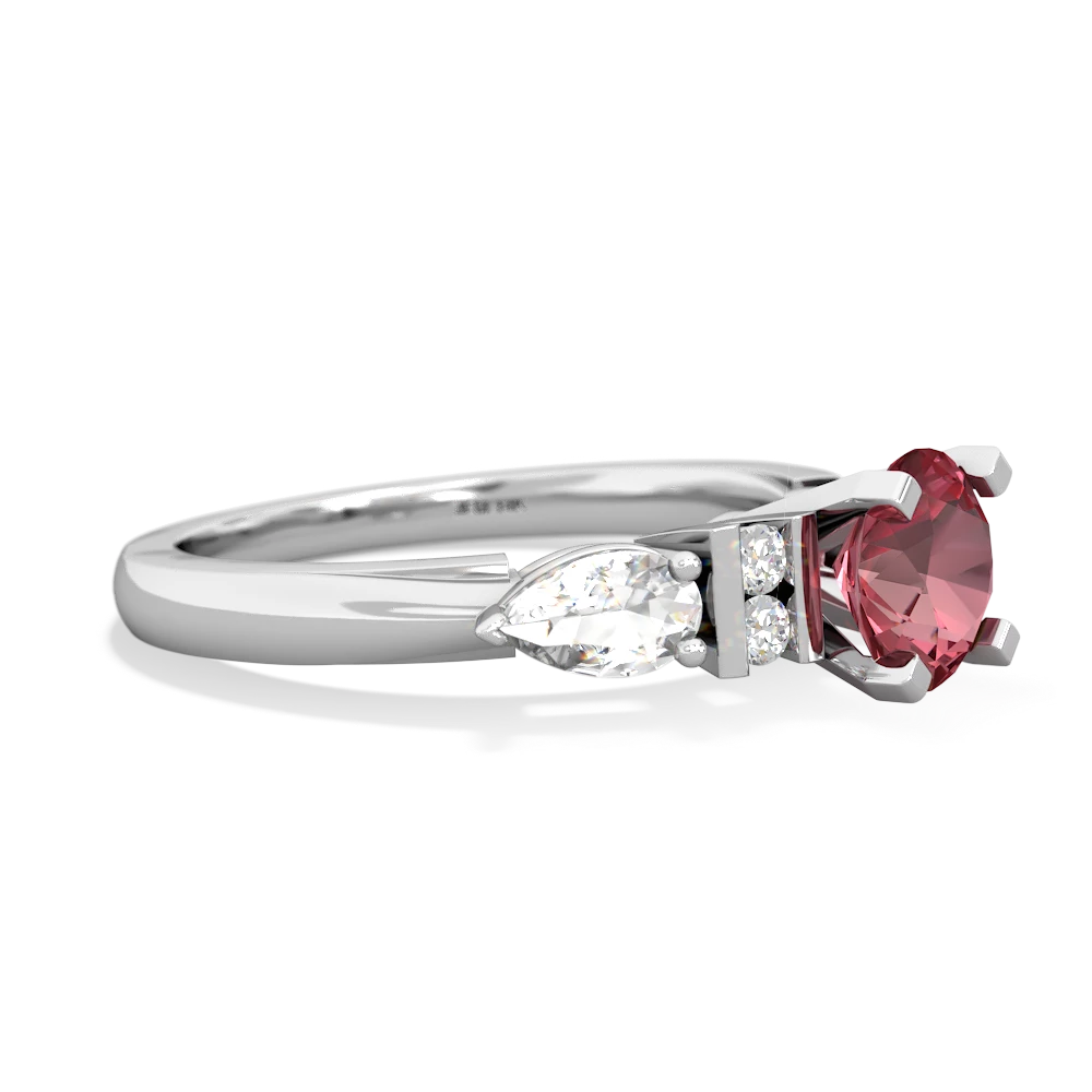 Pink Tourmaline 6Mm Round Eternal Embrace Engagement 14K White Gold ring R2005