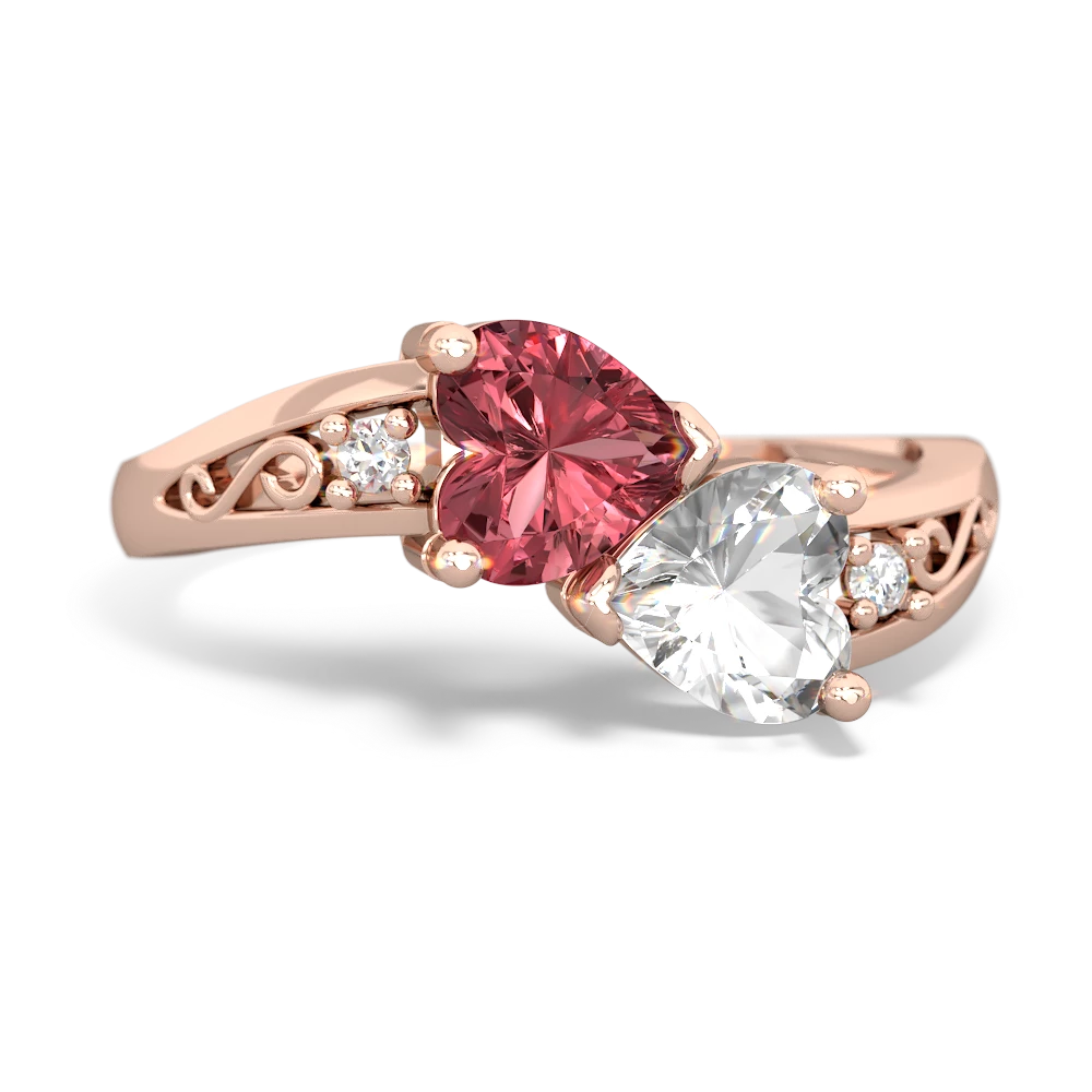 Pink Tourmaline Snuggling Hearts 14K Rose Gold ring R2178