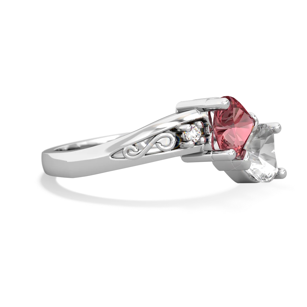 Pink Tourmaline Snuggling Hearts 14K White Gold ring R2178