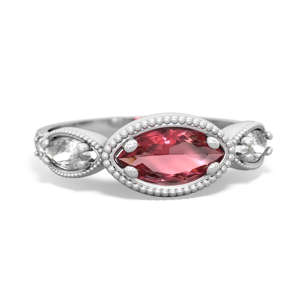 Pink Tourmaline Milgrain Marquise 14K White Gold ring R5700