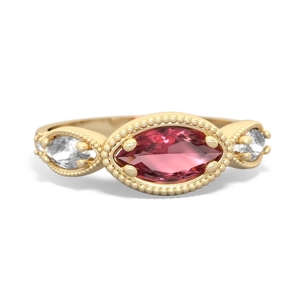 Pink Tourmaline Milgrain Marquise 14K Yellow Gold ring R5700