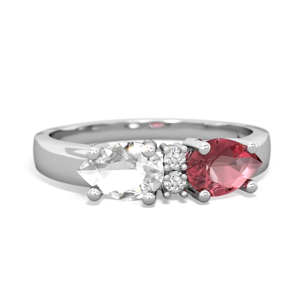 Pink Tourmaline Pear Bowtie 14K White Gold ring R0865