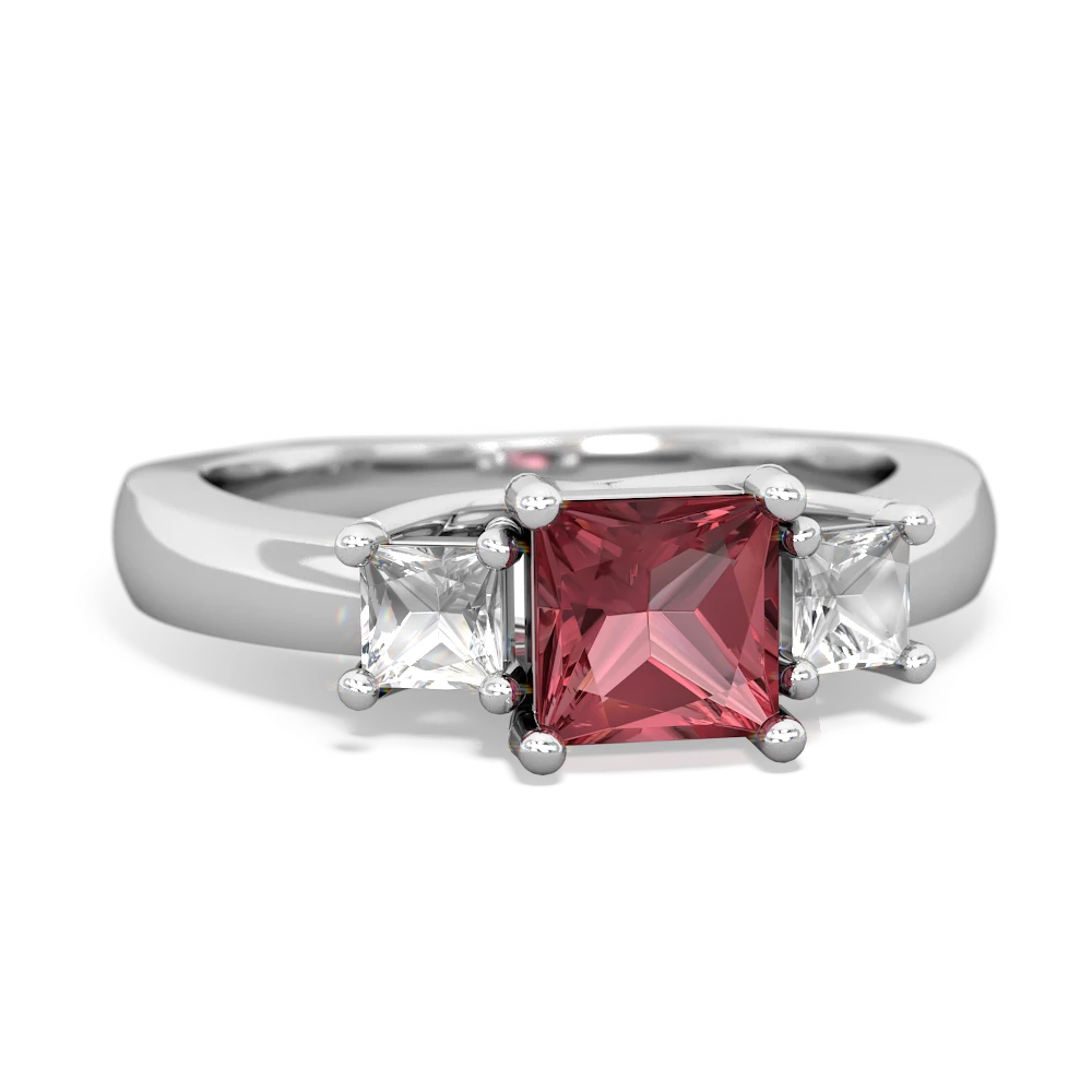 Pink Tourmaline Three Stone Trellis 14K White Gold ring R4015