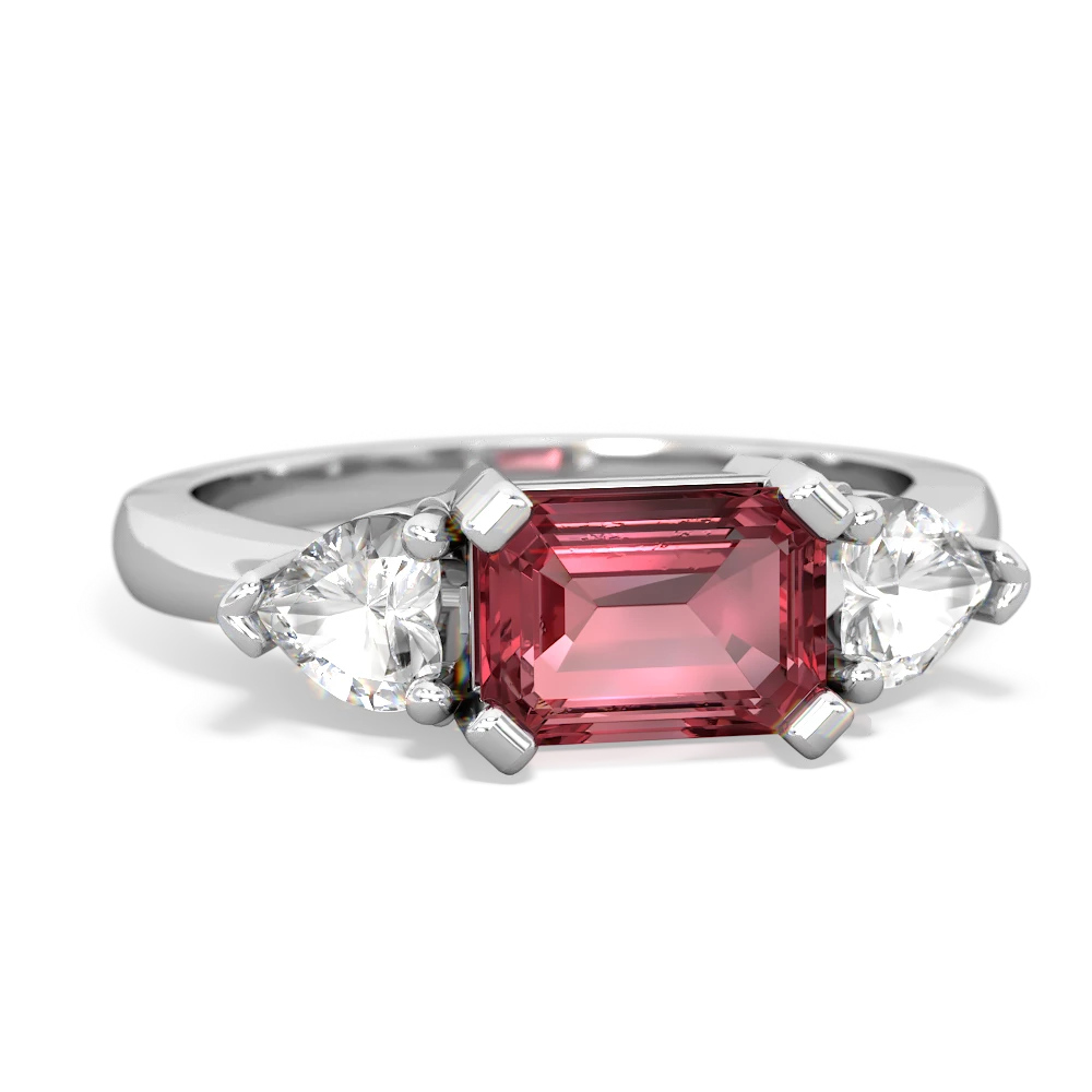 Pink Tourmaline Three Stone 14K White Gold ring R5235