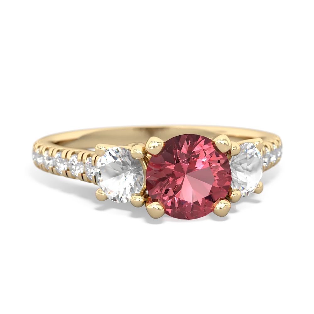 Pink Tourmaline Pave Trellis 14K Yellow Gold ring R5500