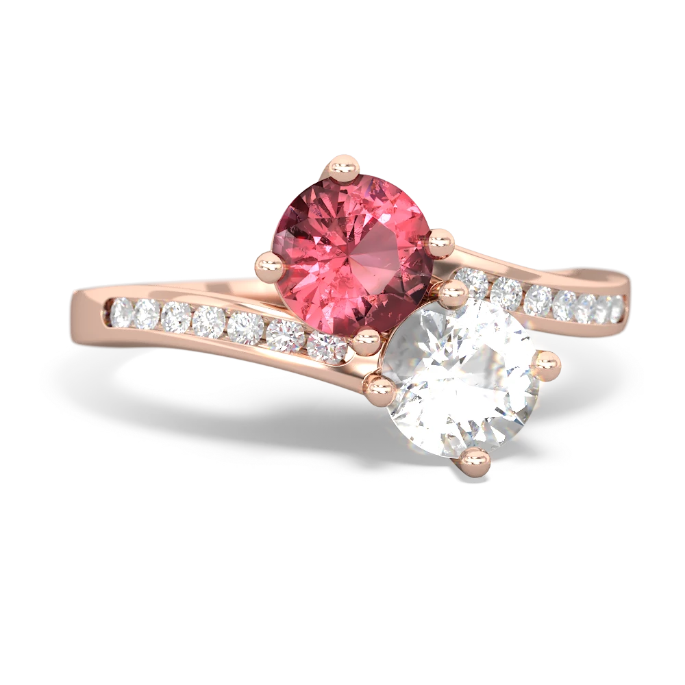 Pink Tourmaline Channel Set Two Stone 14K Rose Gold ring R5303