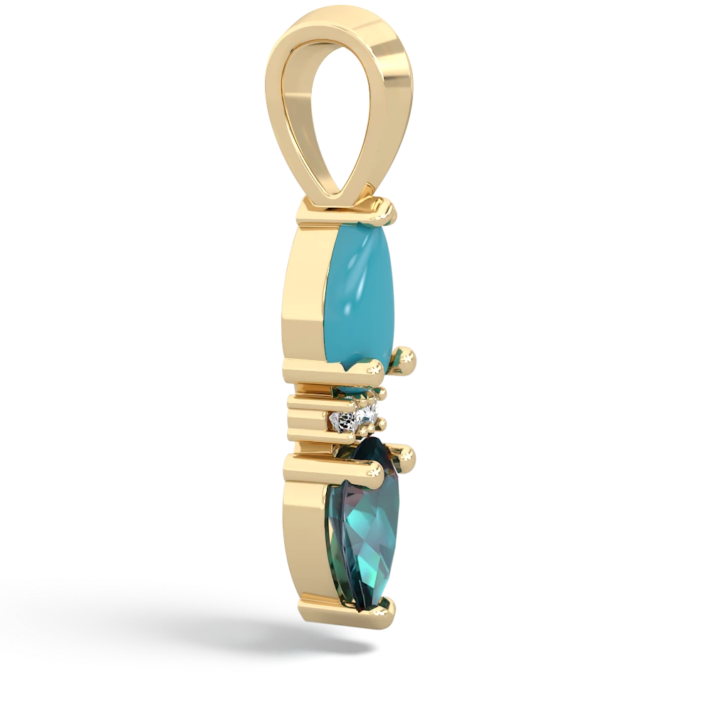 Turquoise Bowtie Drop 14K Yellow Gold pendant P0865