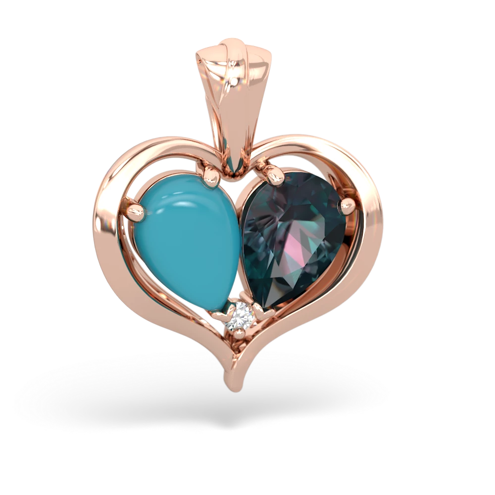 Turquoise Two Become One 14K Rose Gold pendant P5330