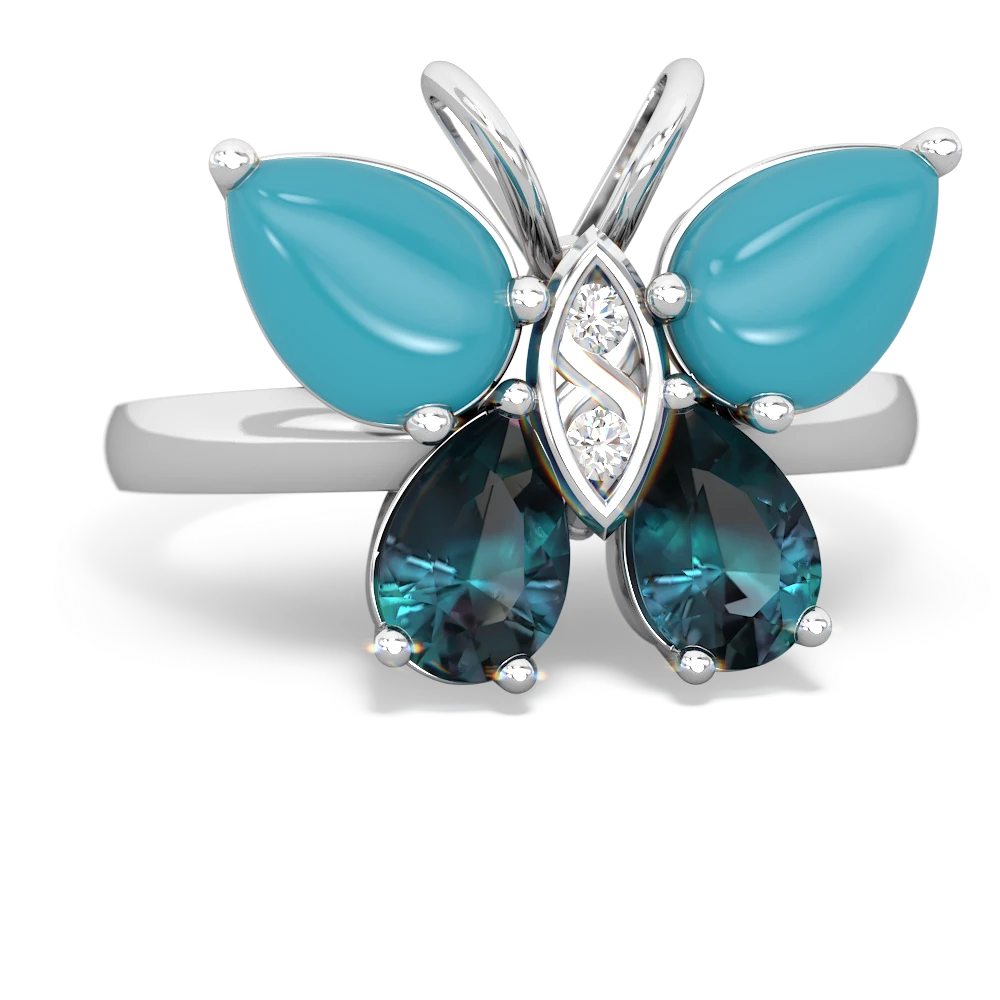 Turquoise Butterfly 14K White Gold ring R2215