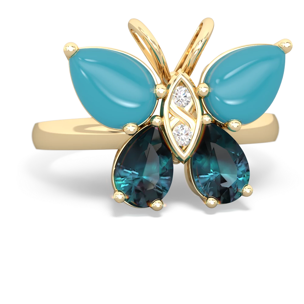 Turquoise Butterfly 14K Yellow Gold ring R2215