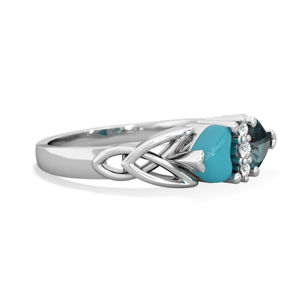 Turquoise Celtic Knot Double Heart 14K White Gold ring R5040