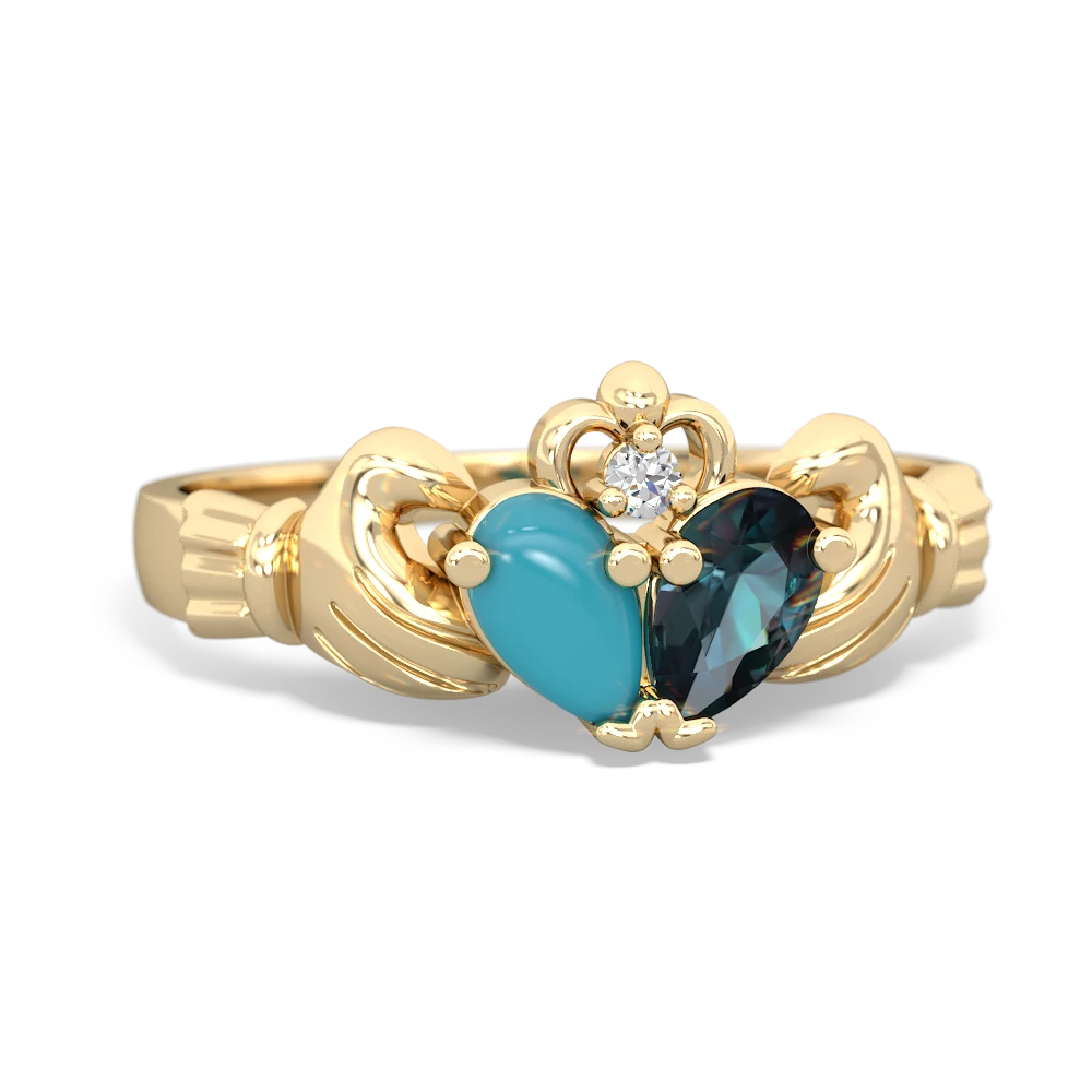 Turquoise 'Our Heart' Claddagh 14K Yellow Gold ring R2388