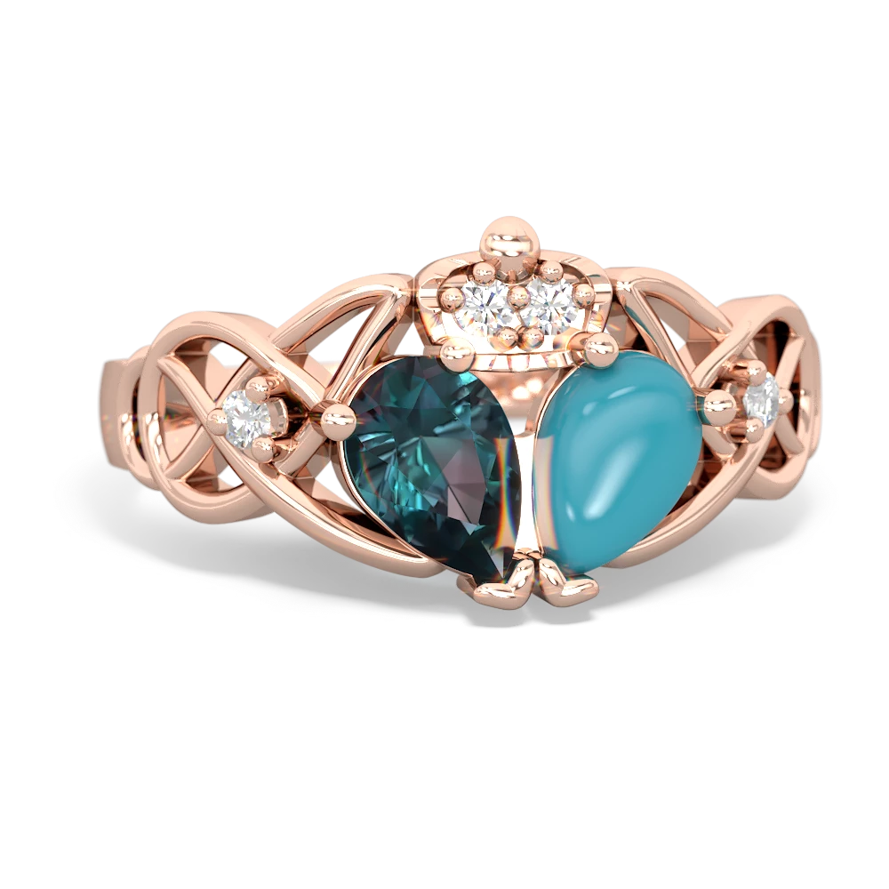 Turquoise 'One Heart' Celtic Knot Claddagh 14K Rose Gold ring R5322