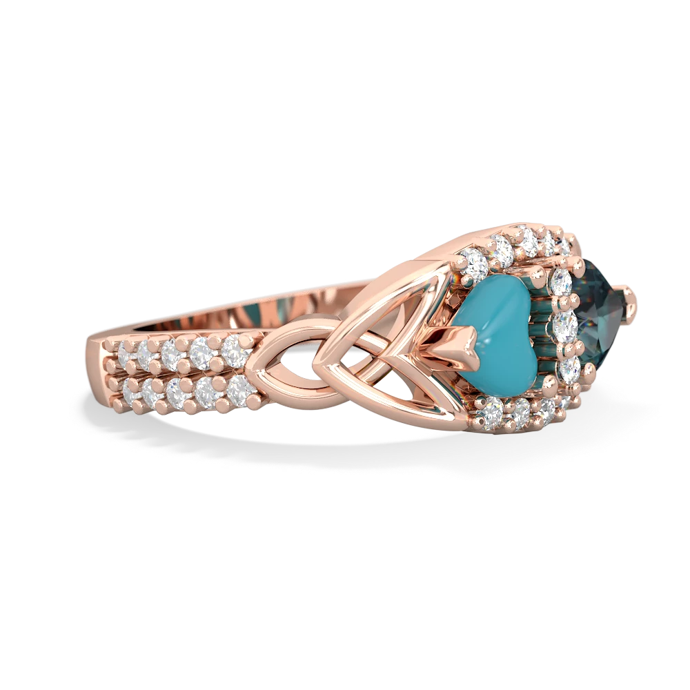 Turquoise Sparkling Celtic Knot 14K Rose Gold ring R2645