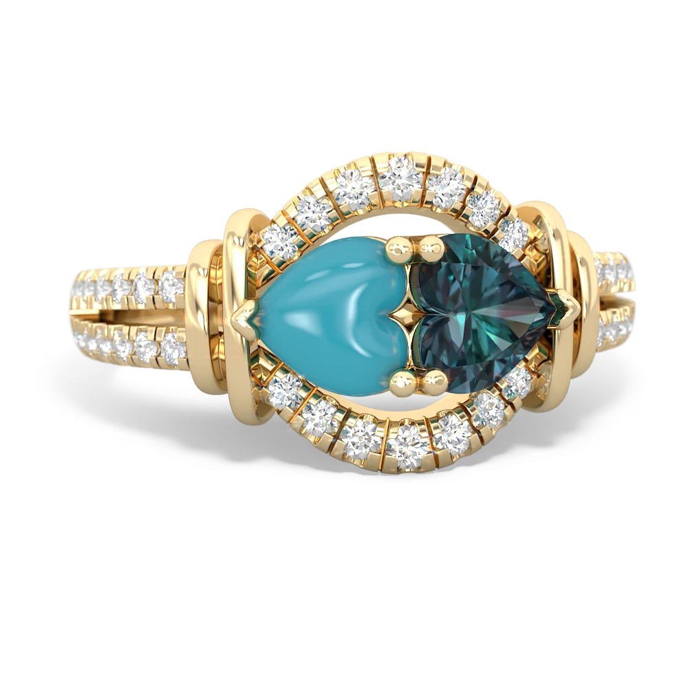 Turquoise Art-Deco Keepsake 14K Yellow Gold ring R5630