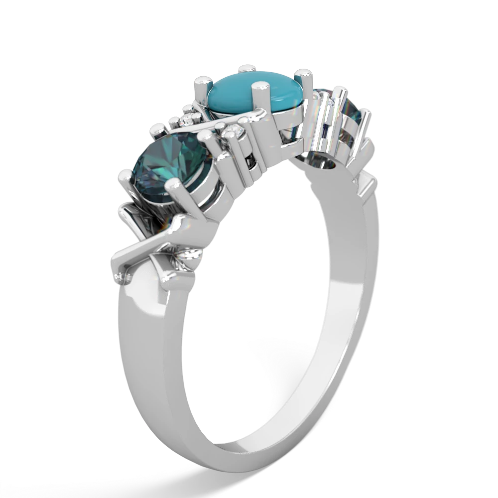 Turquoise Hugs And Kisses 14K White Gold ring R5016