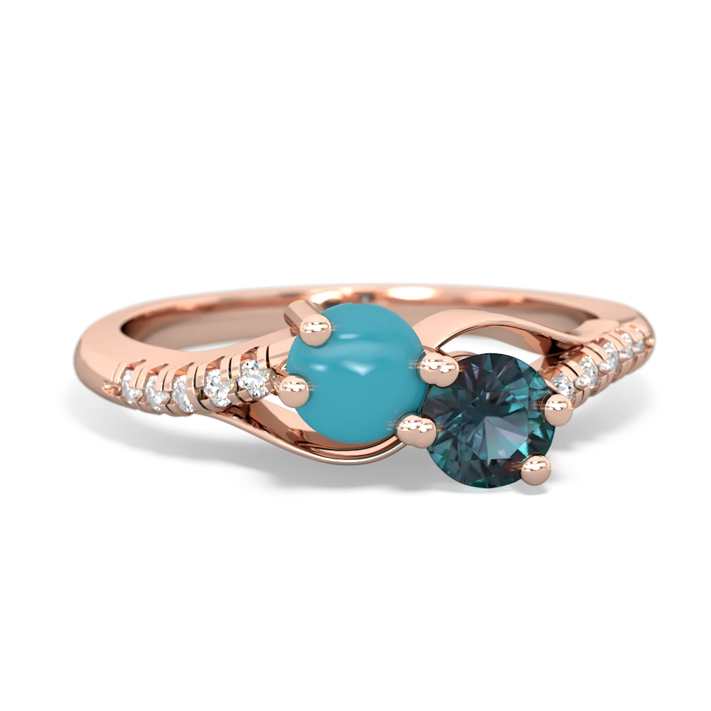 Turquoise Infinity Pave Two Stone 14K Rose Gold ring R5285