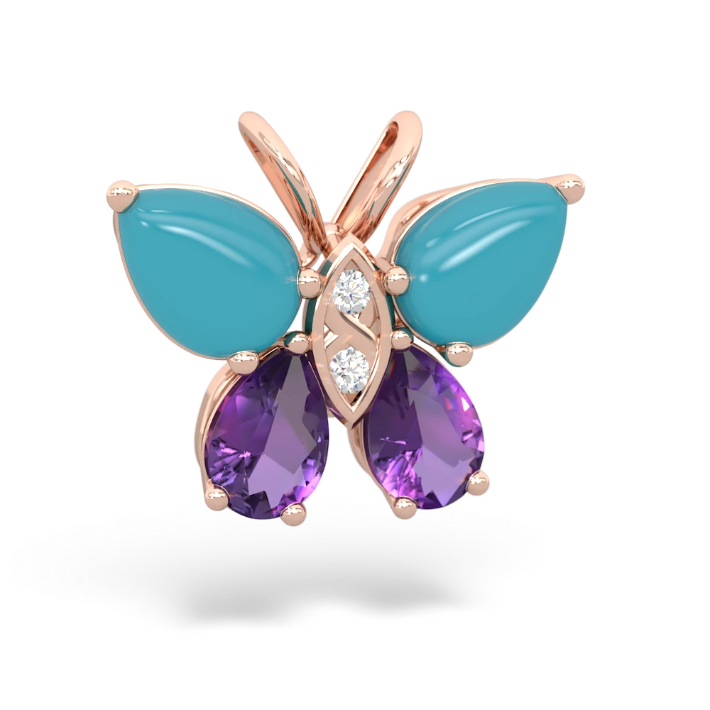 Turquoise Butterfly 14K Rose Gold pendant P2215