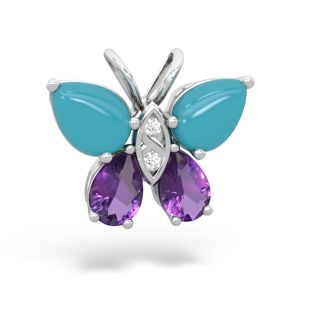 Turquoise Butterfly 14K White Gold pendant P2215