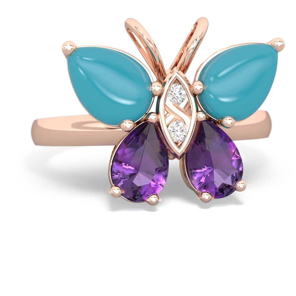 Turquoise Butterfly 14K Rose Gold ring R2215