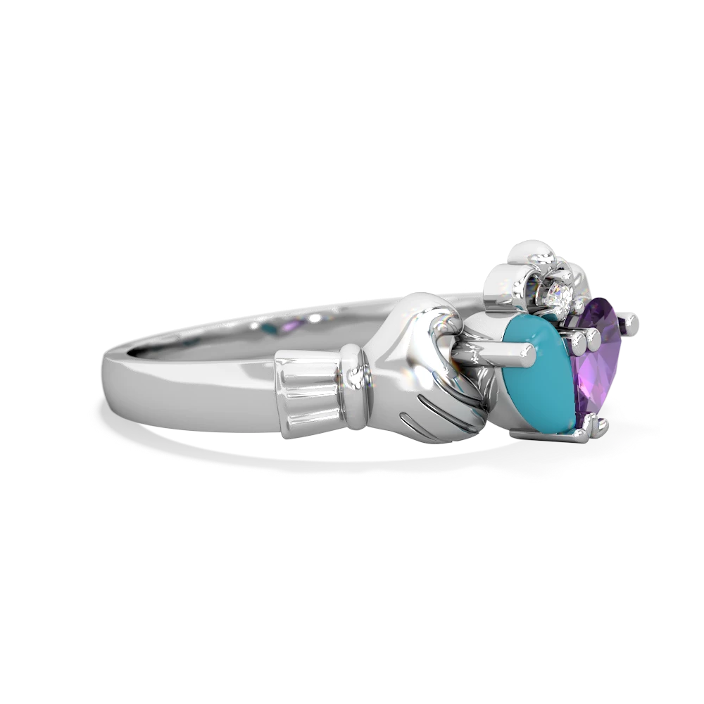 Turquoise 'Our Heart' Claddagh 14K White Gold ring R2388